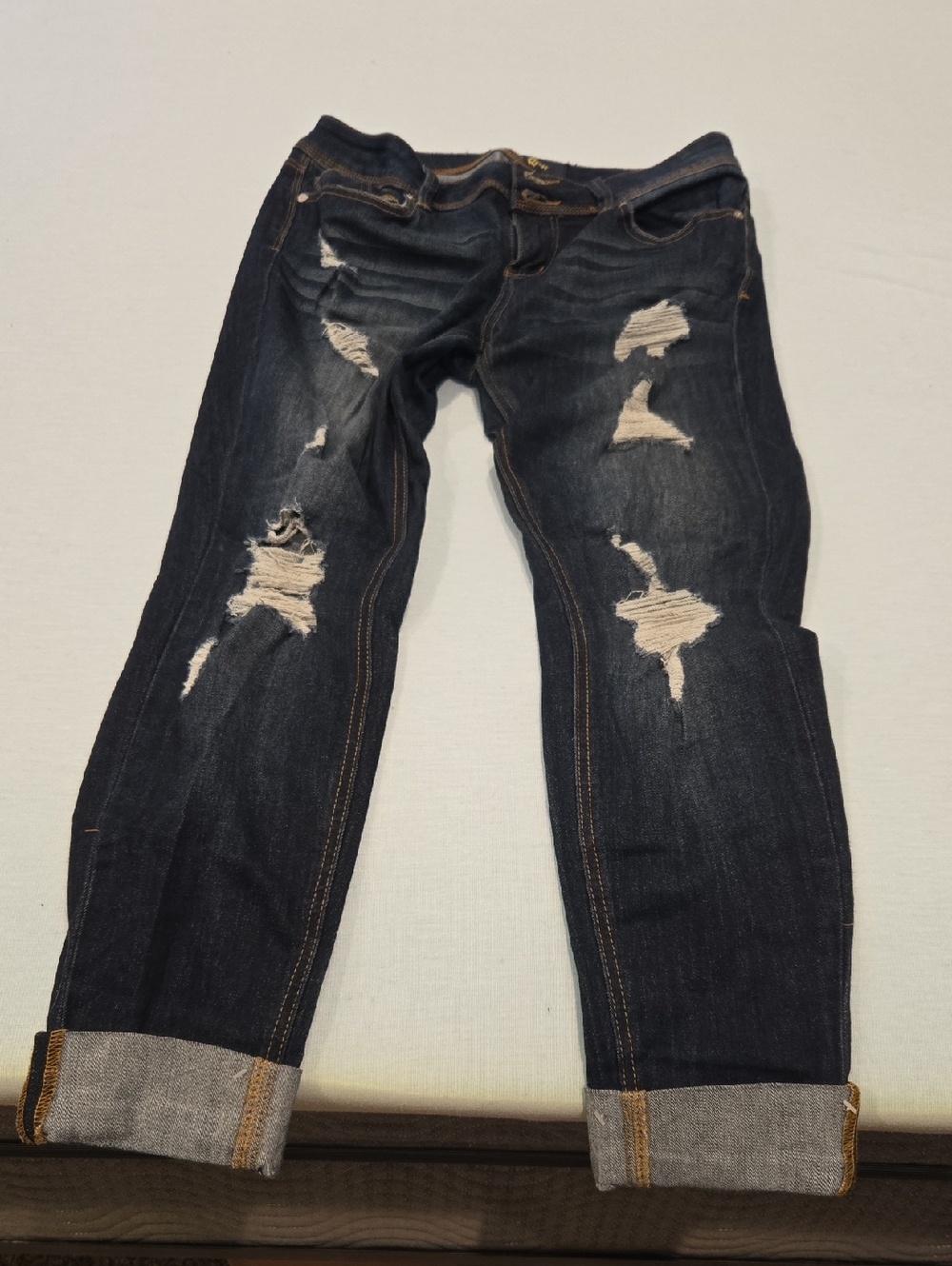 Womens Dark Blue Distressed Skinny Jeans